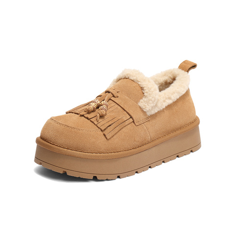 森达毛毛鞋女2025冬季新款商场同款一脚蹬厚底休闲鞋XSJ01DM5