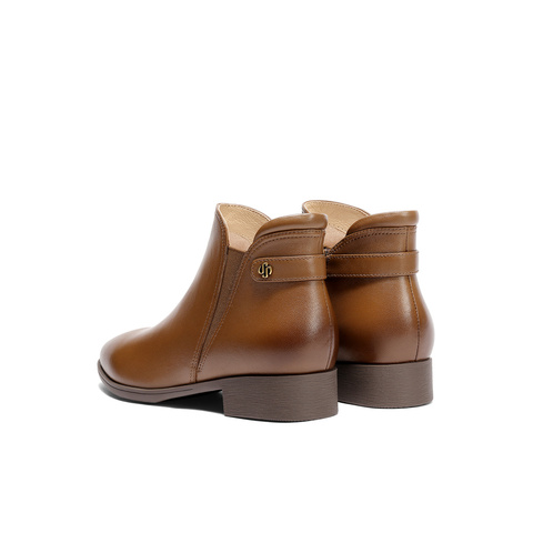 森达休闲靴女2025冬季新款时尚百搭粗跟短皮鞋4T6C1DD5