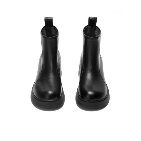 森达时装靴女2025冬季新款时尚粗跟厚底休闲短皮靴ZTI06DZ5