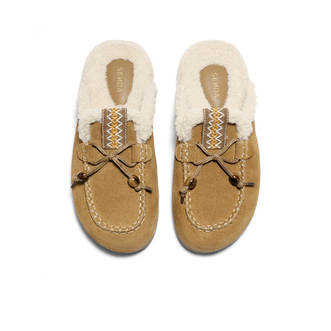 森达毛毛鞋女2025冬新商场同款毛绒保暖穆勒拖鞋XST01DT5