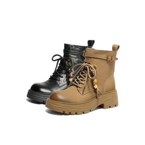 森达马丁靴女2025冬新商场同款户外徒步厚底休闲短皮靴XVJ01DD5