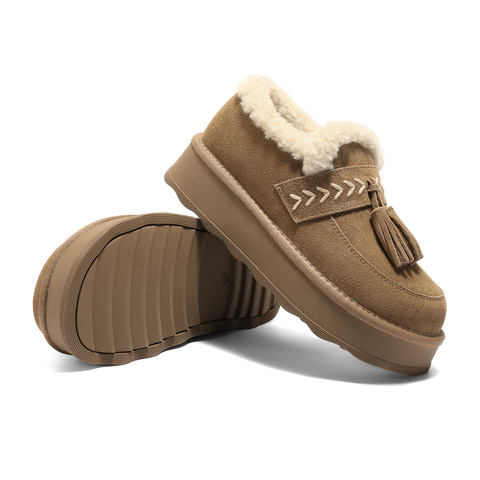 森达毛毛鞋女2025冬新保暖毛绒户外厚底流苏雪地鞋ZTI54DA5