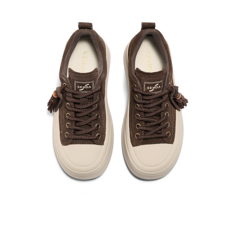 森达板鞋女2025秋季新款商场同款流苏时尚厚底休闲鞋XVD01CM5