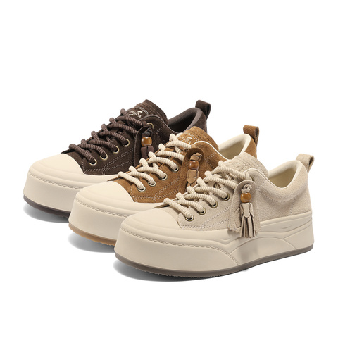 森达板鞋女2025秋季新款商场同款流苏时尚厚底休闲鞋XVD01CM5