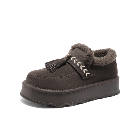 森达毛毛鞋女2025冬新保暖毛绒户外厚底流苏雪地鞋ZTI54DA5