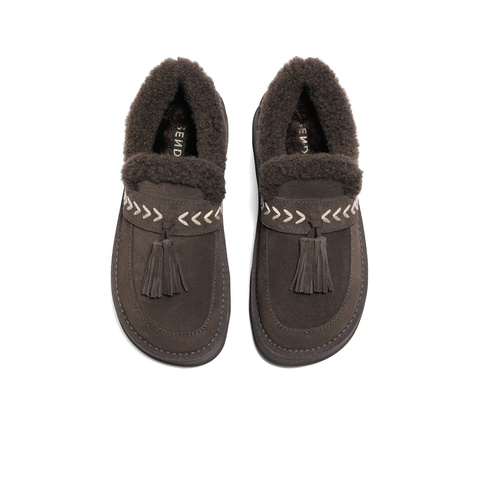 森达毛毛鞋女2025冬新保暖毛绒户外厚底流苏雪地鞋ZTI54DA5