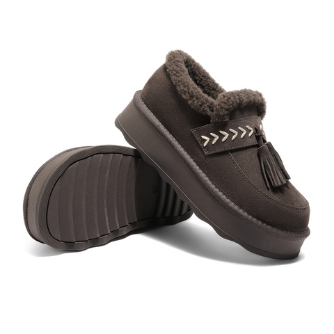 森达毛毛鞋女2025冬新保暖毛绒户外厚底流苏雪地鞋ZTI54DA5