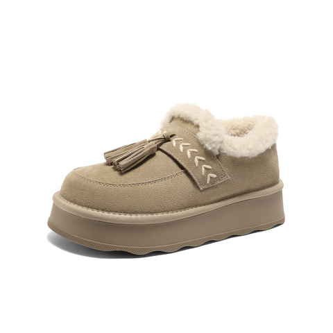 森达毛毛鞋女2025冬新保暖毛绒户外厚底流苏雪地鞋ZTI54DA5