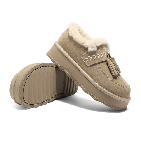 森达毛毛鞋女2025冬新保暖毛绒户外厚底流苏雪地鞋ZTI54DA5