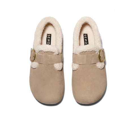 森达毛毛鞋女2025冬新毛绒保暖内增高休闲勃肯鞋WP050DA5