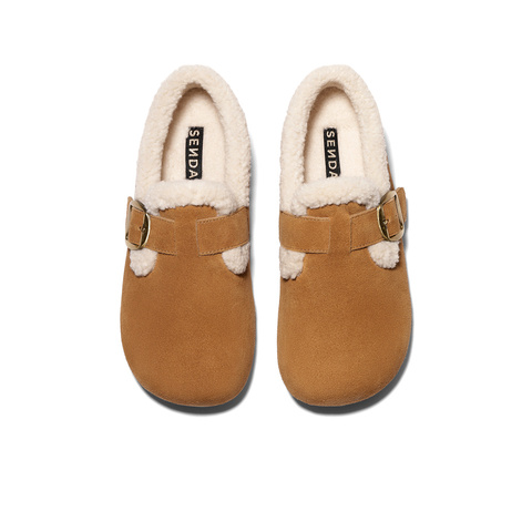 森达毛毛鞋女2025冬新毛绒保暖内增高休闲勃肯鞋WP050DA5