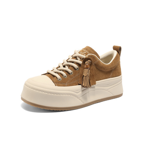 森达板鞋女2025秋季新款商场同款流苏时尚厚底休闲鞋XVD01CM5