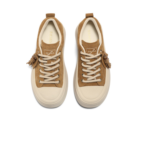 森达板鞋女2025秋季新款商场同款流苏时尚厚底休闲鞋XVD01CM5