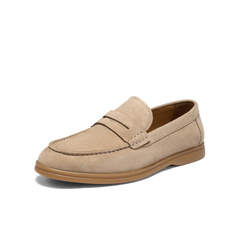 森达休闲皮鞋男2025冬季新款一脚蹬舒适平底乐福鞋QJ042DM5