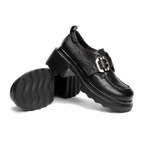 森达牛津鞋女2026春新商场同款抓纹粗高跟舒适单鞋XXC01AM6