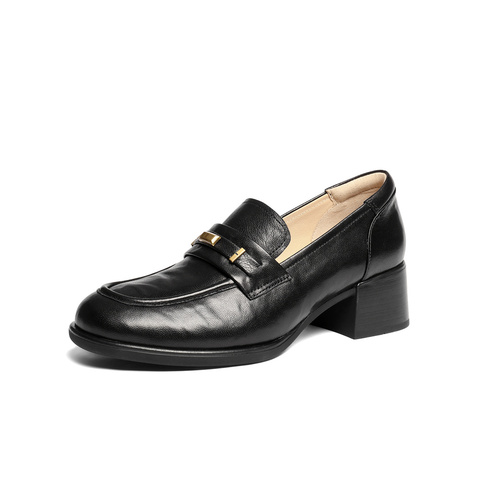 森达乐福鞋女2026春新商场同款抓纹羊皮粗跟职场单鞋XWK01AA6