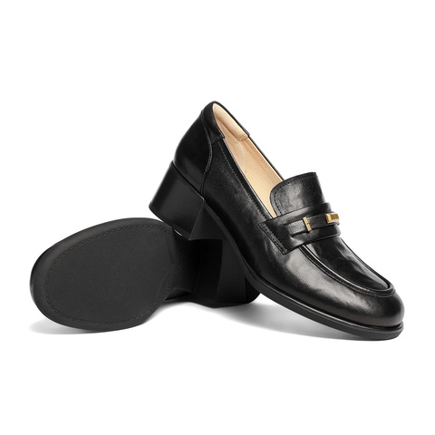 森达乐福鞋女2026春新商场同款抓纹羊皮粗跟职场单鞋XWK01AA6