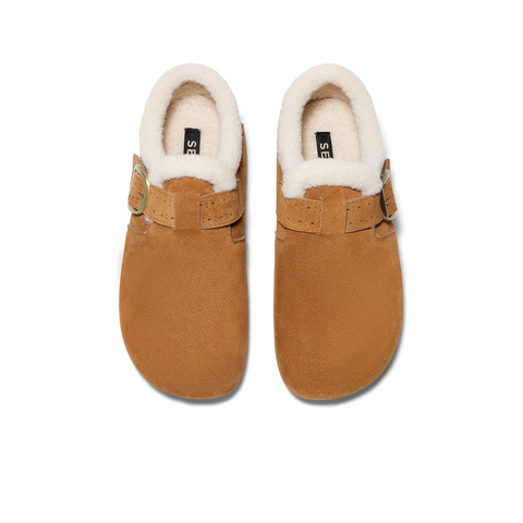 森达毛毛鞋女2026春新毛绒保暖一脚蹬内增高勃肯鞋XXR01AM6