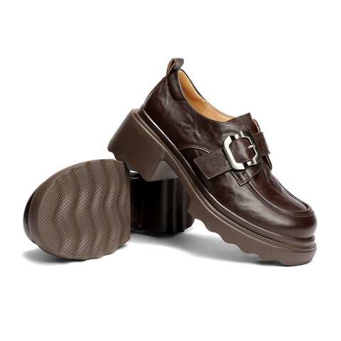 森达牛津鞋女2026春新商场同款抓纹粗高跟舒适单鞋XXC01AM6