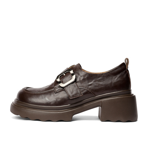 森达牛津鞋女2026春新商场同款抓纹粗高跟舒适单鞋XXC01AM6