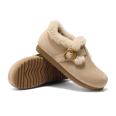 森达勃肯鞋女2026春季新款毛绒保暖舒适休闲毛毛鞋ZTK14AM6