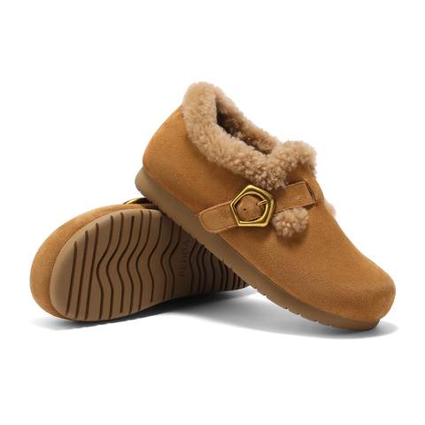 森达勃肯鞋女2026春季新款毛绒保暖舒适休闲毛毛鞋ZTK14AM6