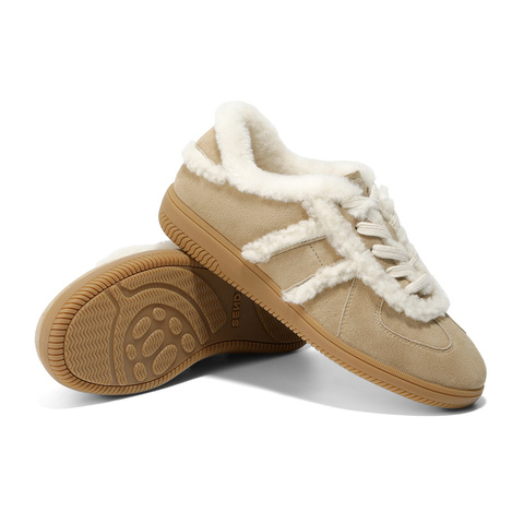 森达毛毛鞋女2026春新德训户外休闲保暖休闲板鞋4QSB7AM6