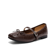 森达玛丽珍女2026春季新款抓纹软面平底浅口单鞋WP065AQ6