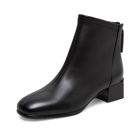 SKAP/圣伽步2020冬季新款商场同款羊皮革方头粗跟女短靴N9UBH904