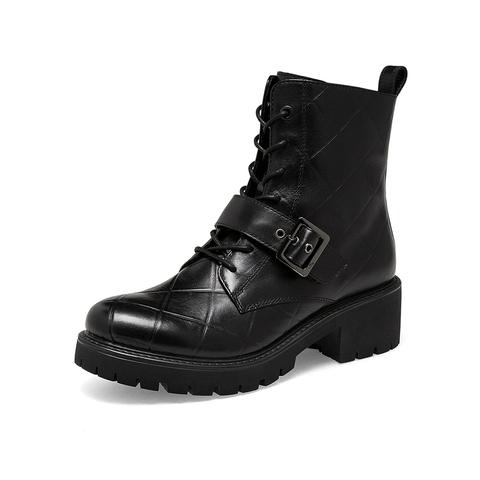 SKAP圣伽步2022冬季新款商场同款格纹粗跟马丁靴女短靴AAH04DD2