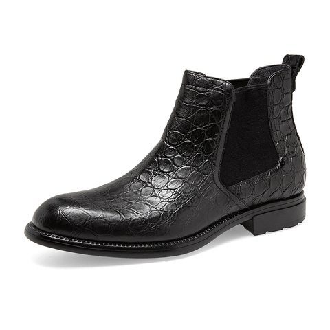 SKAP圣伽步2022冬季新款商场同款鳄鱼纹切尔西靴男短靴A3M02DD2