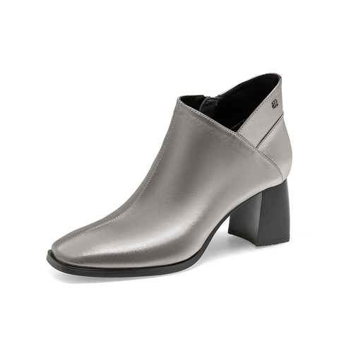 SKAP圣伽步2022冬季新款商场同款方头及踝靴高跟女短靴AAW03DD2