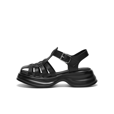 SKAP圣伽步2023夏季新款时尚厚底镂空包头罗马鞋女凉鞋AFD01BL3