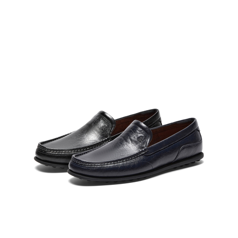 SKAP圣伽步男鞋2024秋季新款日常一脚蹬平跟舒适皱漆男士休闲皮鞋