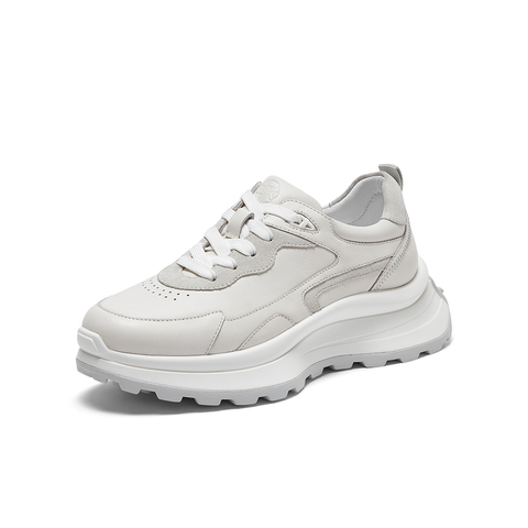 SKAP圣伽步女鞋2024秋季新款简约系带厚底撞色运动女休闲老爹鞋