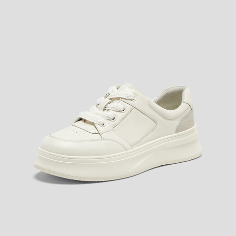 SKAP圣伽步女鞋2024秋季新款板鞋简约厚底轻质系带日常女款休闲鞋