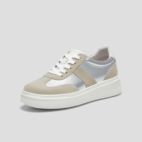 SKAP圣伽步女鞋2024秋季新款板鞋日常拼色系带厚底舒适女款休闲鞋