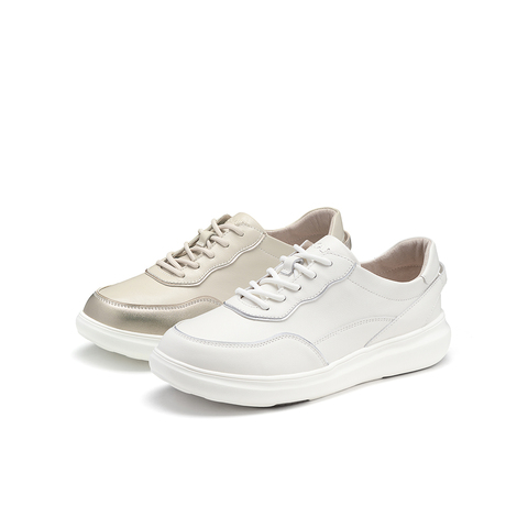 SKAP圣伽步女鞋2024秋季百搭系带舒适平底小白鞋女休闲鞋