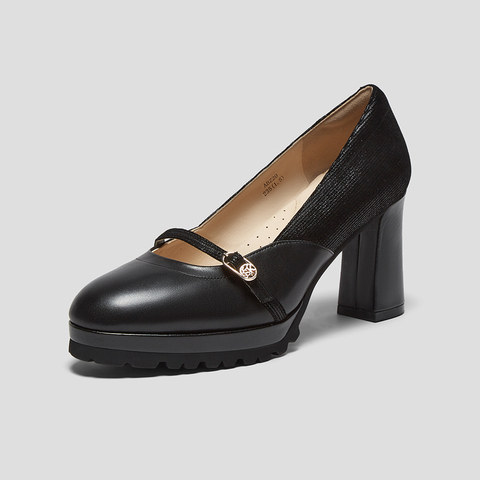 SKAP圣伽步女鞋2024秋季新款气质休闲粗跟上班搭扣通勤女士高跟鞋