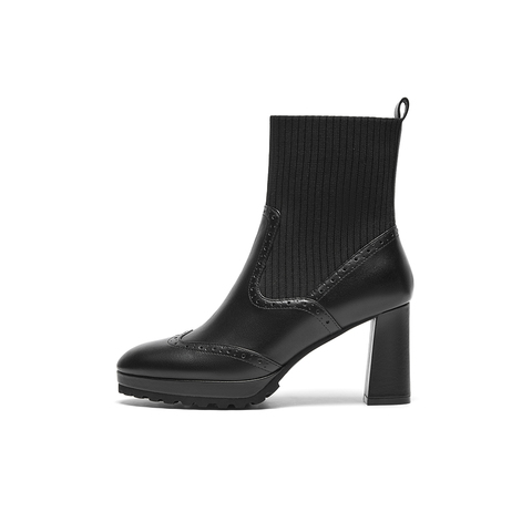 SKAP圣伽步2025冬季新款短靴弹力粗高跟商务休闲女时装靴