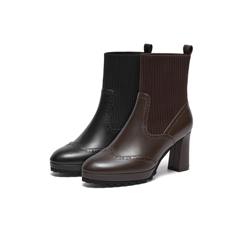 SKAP圣伽步2025冬季新款短靴弹力粗高跟商务休闲女时装靴