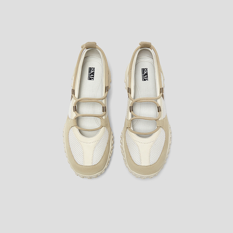 SKAP圣伽步女鞋2025秋季新款气质复古抽绳舒适拼色女款休闲芭蕾鞋