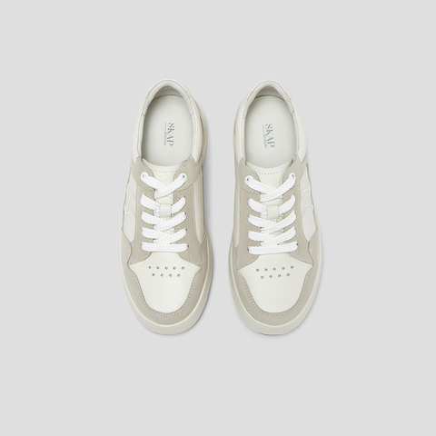 SKAP圣伽步女鞋2025秋季新款板鞋厚底系带日常拼色舒适女款休闲鞋