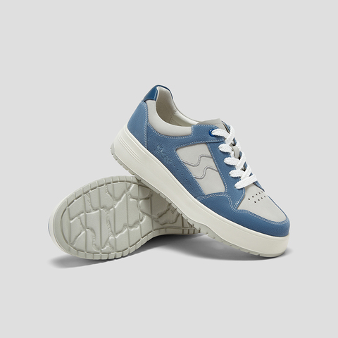 SKAP圣伽步女鞋2025秋季新款板鞋厚底系带日常拼色舒适女款休闲鞋