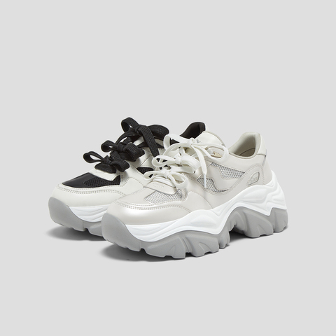 SKAP圣伽步女鞋2025秋季新款复古透气增高网面经典老爹女款运动鞋