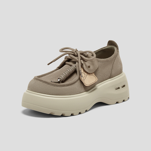 SKAP圣伽步女鞋2025秋季新款袋鼠厚底系带百搭舒适时尚女款休闲鞋