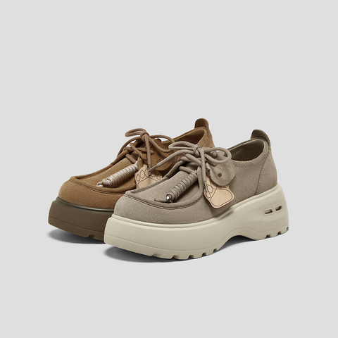 SKAP圣伽步女鞋2025秋季新款袋鼠厚底系带百搭舒适时尚女款休闲鞋