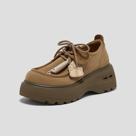 SKAP圣伽步女鞋2025秋季新款袋鼠厚底系带百搭舒适时尚女款休闲鞋