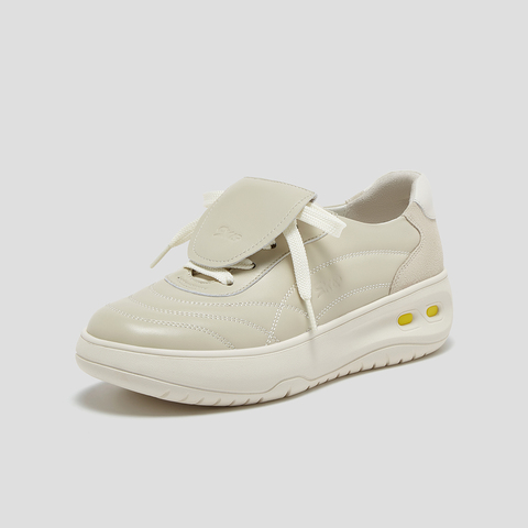 SKAP圣伽步女鞋2025秋季新款小白鞋日常翻盖轻便增高女款休闲鞋