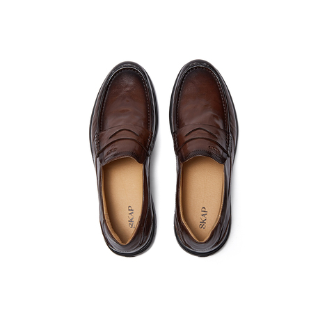 SKAP圣伽步男鞋2025秋季新款一脚蹬乐福鞋轻便平底男士休闲皮鞋